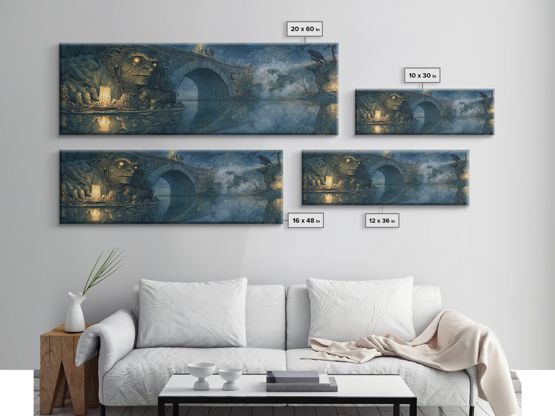 The Bridge Troll At Midnight, Dark Renaissance Art, Extra Wide Wall Art, Macabre Wall Art, Canvas Print, Halloween Wall Art