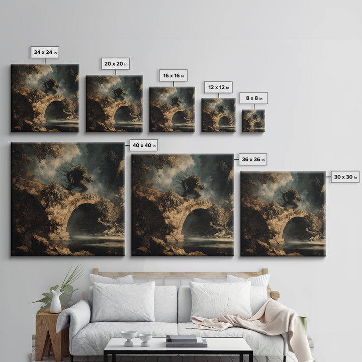 The Bridge Troll At Midnight, Baroque Witchcraft Art, Square Wall Art, Macabre Wall Art, Framed Canvas Print, Halloween Wall Art