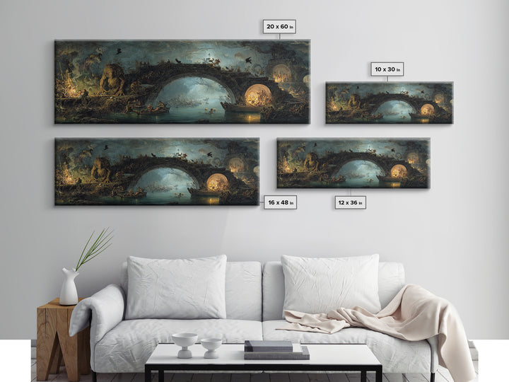 The Bridge Troll At Midnight, Gothic Nightmare Art, Extra Wide Wall Art, Dark Fantasy Wall Art, Canvas Print, Halloween Wall Art