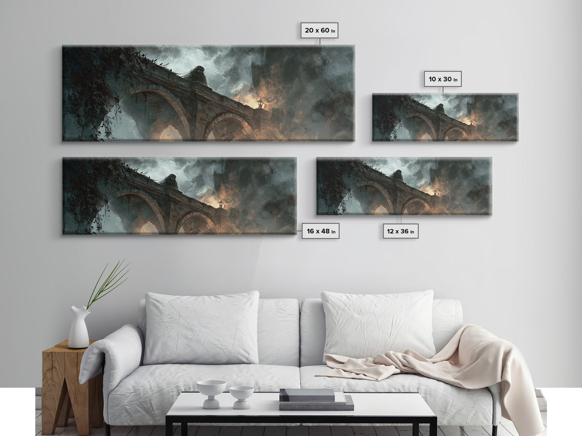 The Bridge Troll At Midnight, Apocalyptic Romantic Art, Extra Wide Wall Art, Dark Halloween Decor, Canvas Print, Halloween Wall Art