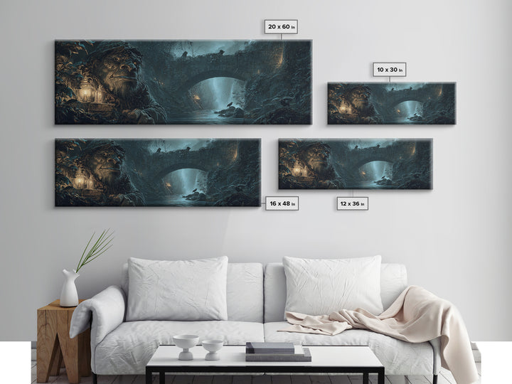 The Bridge Troll At Midnight, Ornate Symbolist Art, Extra Wide Wall Art, Dark Halloween Decor, Framed Canvas Print
