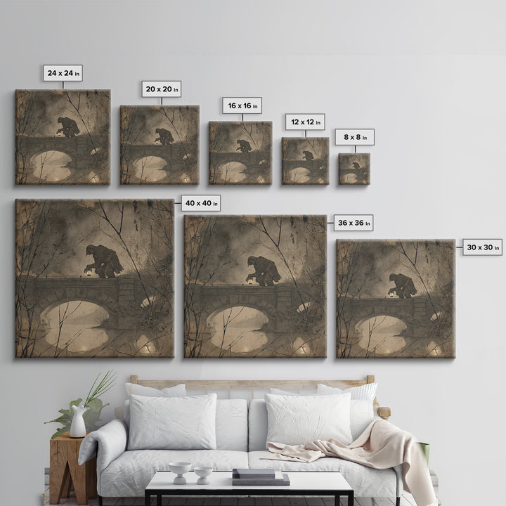 The Bridge Troll At Midnight, Decadent Gothic Art, Square Wall Art, Gothic Horror Wall Art, Canvas Print, Halloween Wall Art