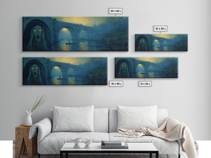 The Bridge Troll At Midnight, Expressionist Gothic Art, Extra Wide Wall Art, Gothic Horror Wall Art, Framed Canvas Print, Spooky Wall Decor