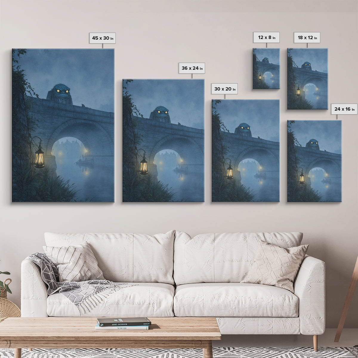 The Bridge Troll At Midnight, Victorian Macabre Art, Vertical Wall Art, Dark Fantasy Wall Art, Framed Canvas Print, Halloween Wall Art