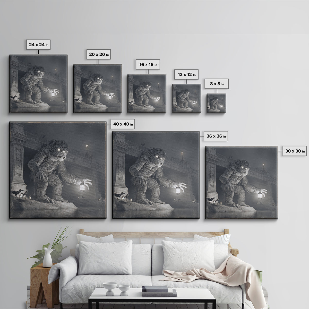 The Bridge Troll At Midnight, Biomechanical Horror Art, Square Wall Art, Dark Halloween Decor, Canvas Print, Halloween Wall Art