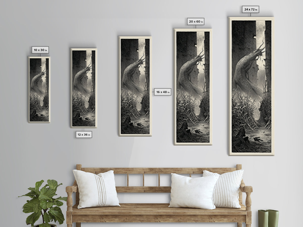 The Cornfield Crawler, Gothic Engraving Art, Tall Narrow Wall Art, Dark Halloween Decor, Canvas Print, Halloween Wall Art