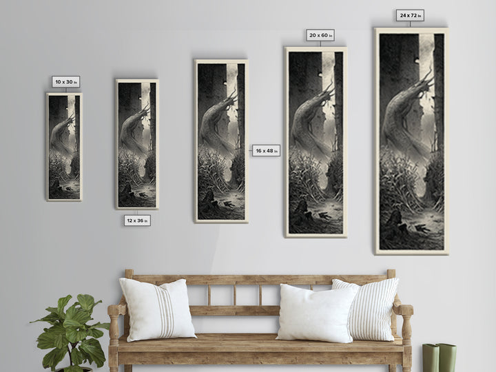 The Cornfield Crawler, Gothic Engraving Art, Tall Narrow Wall Art, Dark Halloween Decor, Canvas Print, Halloween Wall Art