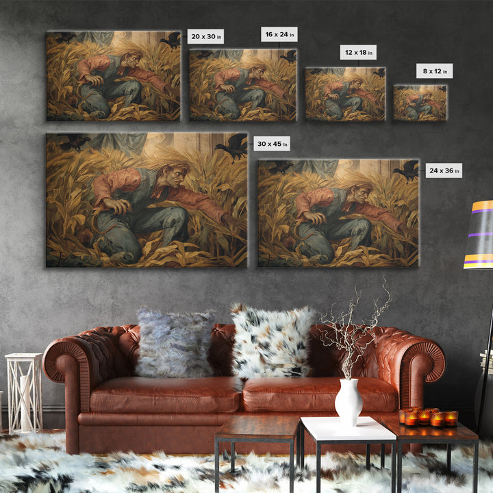 The Cornfield Crawler, Dark Renaissance Art, Landscape Wall Art, Macabre Wall Art, Framed Canvas Print, Halloween Wall Art