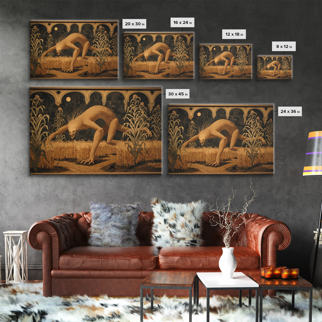 The Cornfield Crawler, Visionary Gothic Art, Landscape Wall Art, Dark Fantasy Wall Art, Canvas Print, Halloween Wall Art