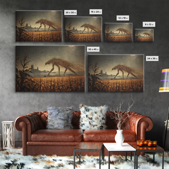 The Cornfield Crawler, Romantic Gothic Landscape, Landscape Wall Art, Macabre Wall Art, Canvas Print, Halloween Wall Art