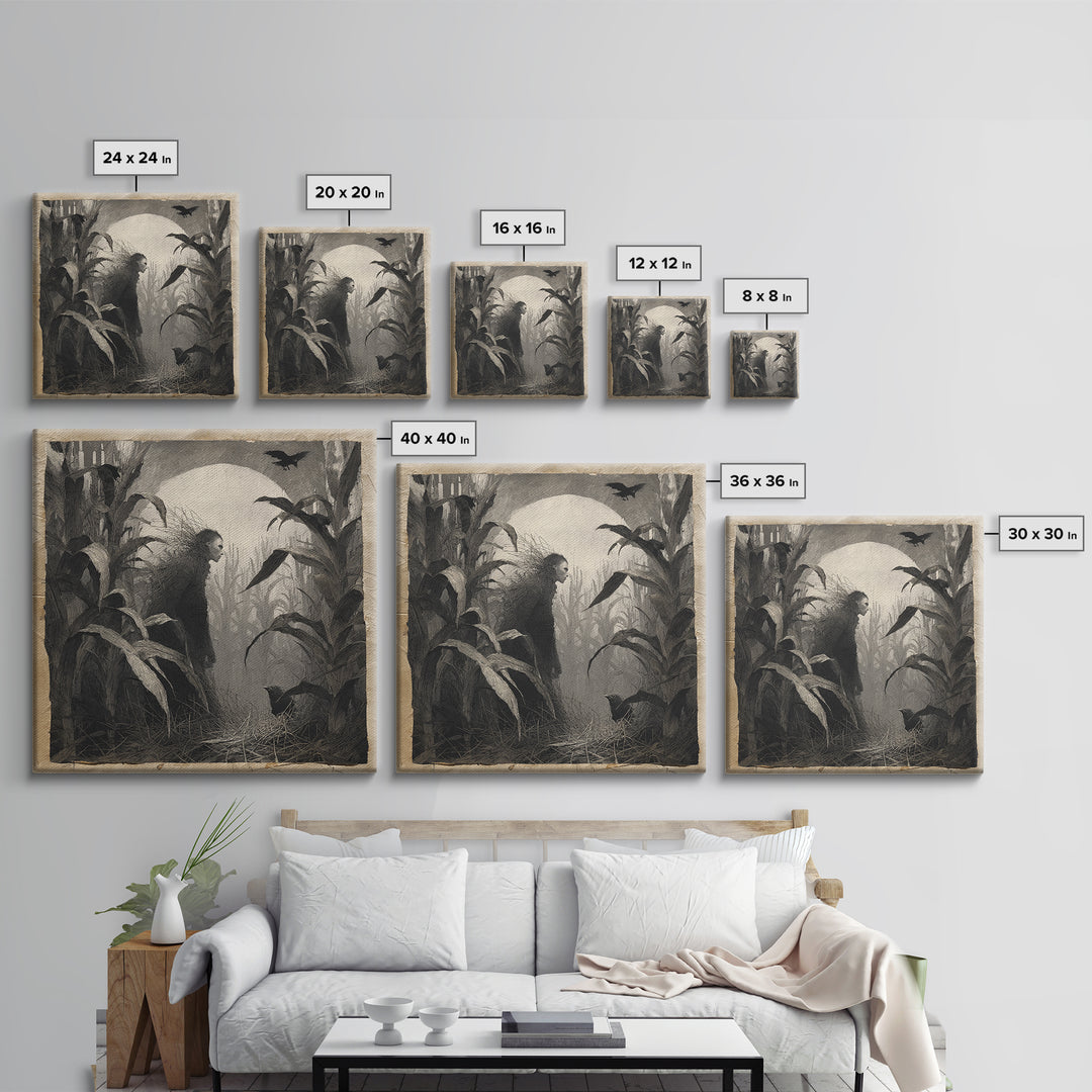 The Cornfield Crawler, Symbolist Dream Art, Square Wall Art, Macabre Wall Art, Framed Canvas Print, Halloween Wall Art