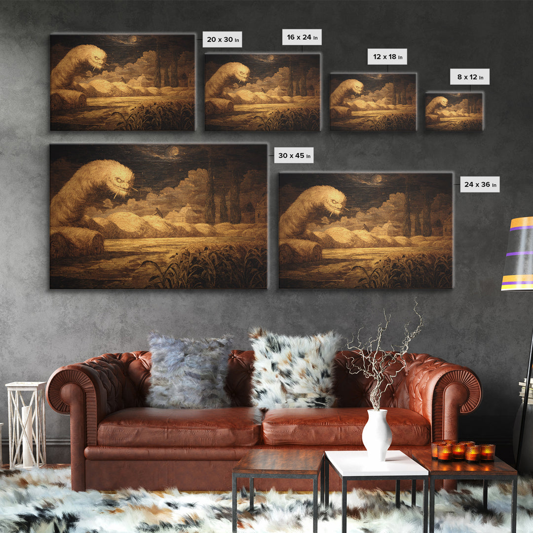 The Cornfield Crawler, Symbolist Gothic Landscape, Landscape Wall Art, Macabre Wall Art, Framed Canvas Print, Halloween Wall Art