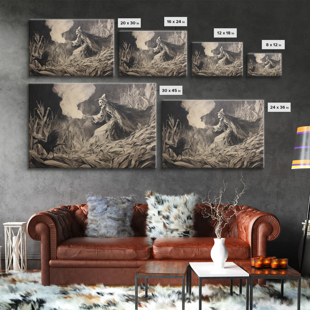 The Cornfield Crawler, Decadent Gothic Art, Landscape Wall Art, Dark Halloween Decor, Canvas Print, Halloween Wall Art
