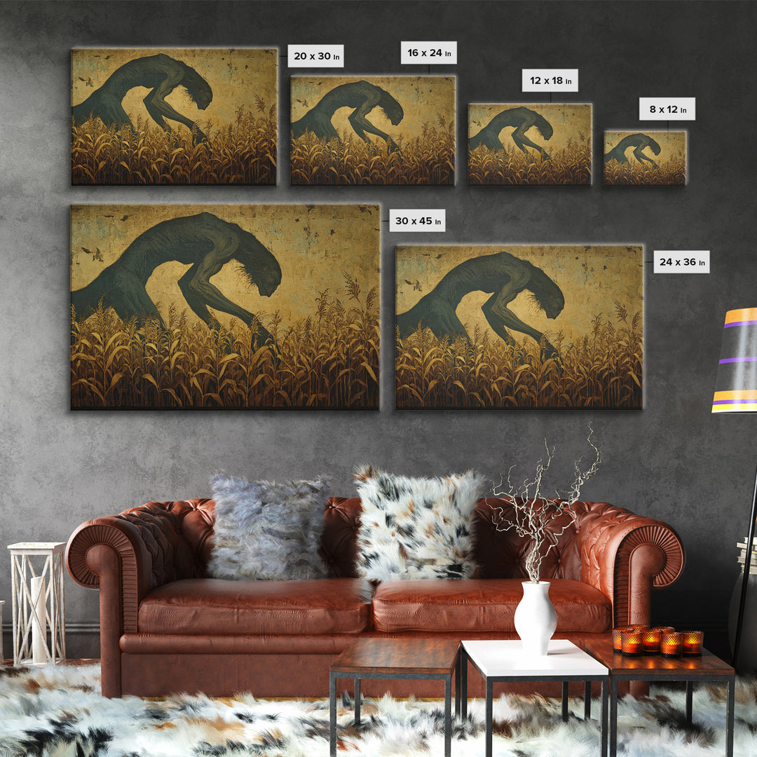 The Cornfield Crawler, Dark Symbolist Art, Landscape Wall Art, Dark Fantasy Wall Art, Canvas Print, Halloween Wall Art