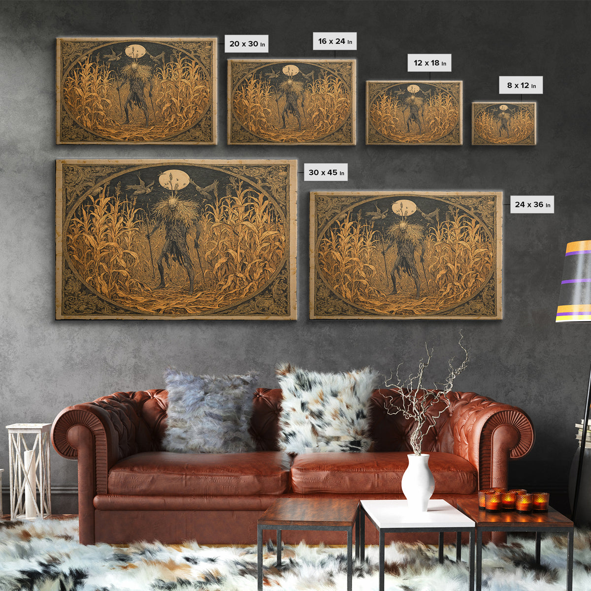 The Cornfield Crawler, Symbolist Etching Art, Square Wall Art, Dark Fantasy Wall Art, Canvas Print, Halloween Wall Art, Gothic Home Decor