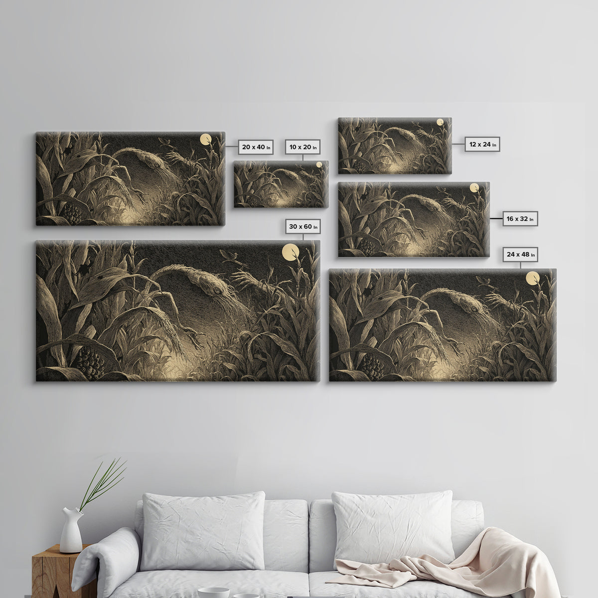 The Cornfield Crawler, Expressionist Nightmare Art, Wide Panoramic Art, Dark Fantasy Wall Art, Canvas Print, Halloween Wall Art