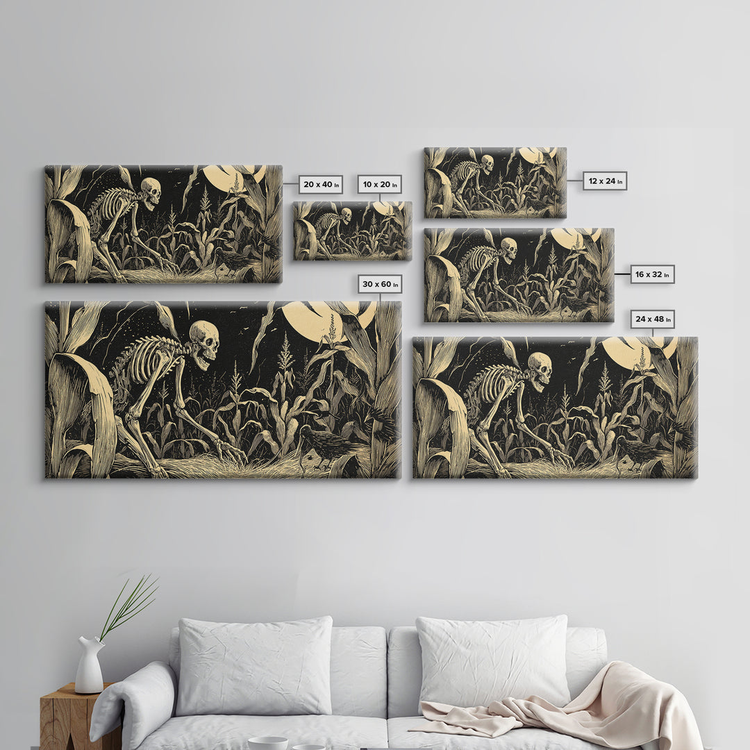 The Cornfield Crawler, Macabre Folk Print Art, Wide Panoramic Art, Dark Fantasy Wall Art, Framed Canvas Print, Gothic Home Decor