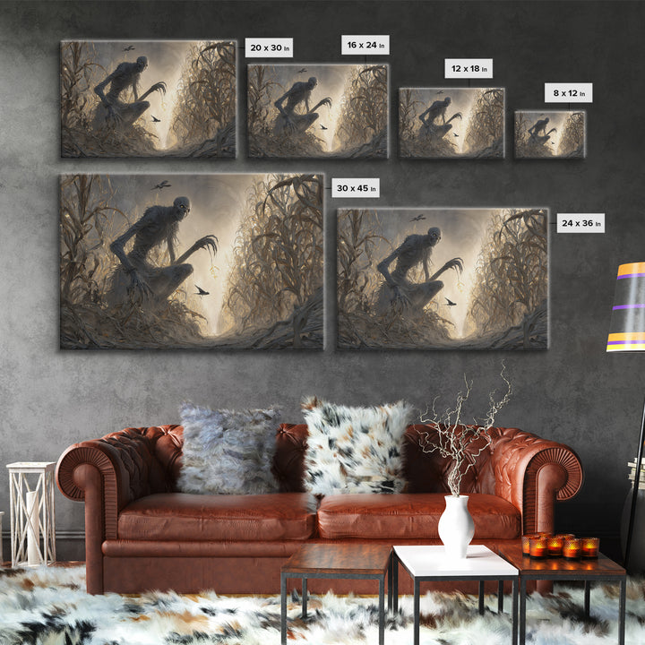 The Cornfield Crawler, Surreal Apocalyptic Art, Landscape Wall Art, Gothic Horror Wall Art, Canvas Print, Halloween Wall Art