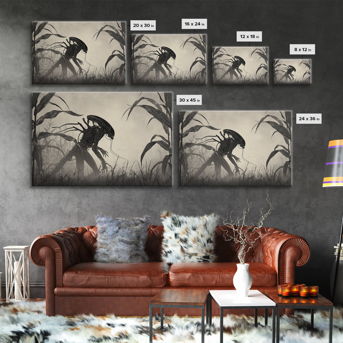 The Cornfield Crawler, Biomechanical Horror Art, Landscape Wall Art, Macabre Wall Art, Canvas Print, Halloween Wall Art, Spooky Wall Decor