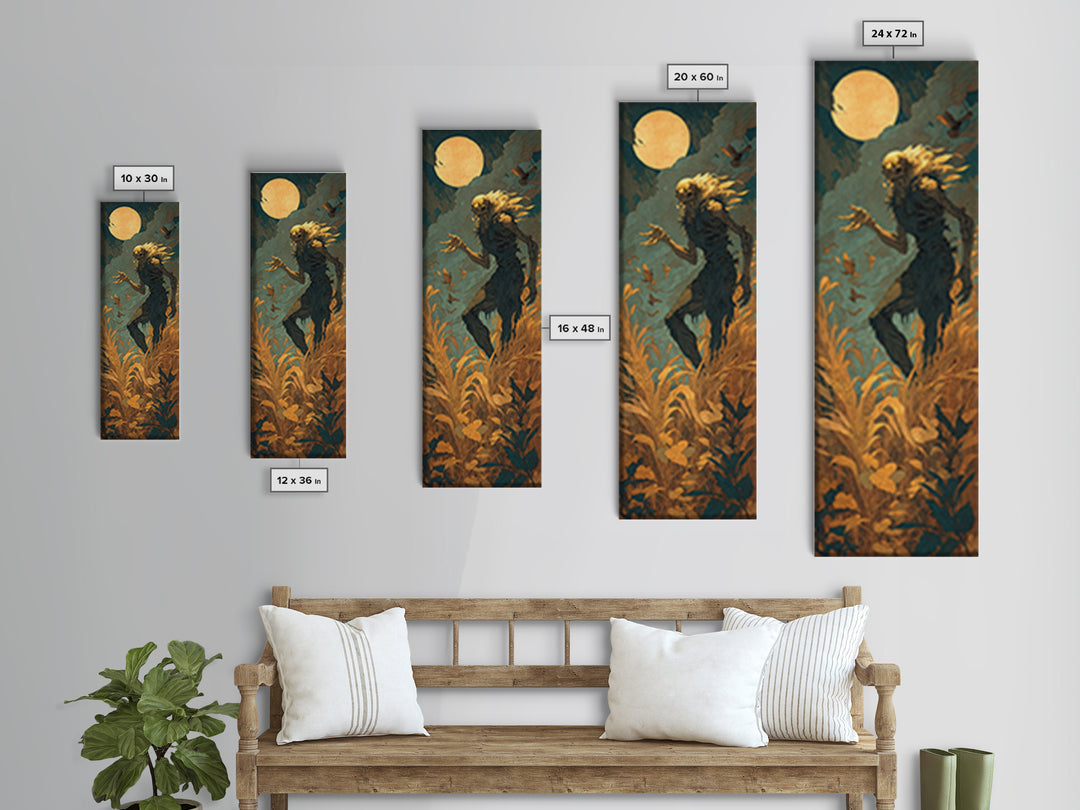 The Harvest Demon, Visionary Gothic Art, Tall Narrow Wall Art, Dark Halloween Decor, Canvas Print, Halloween Wall Art