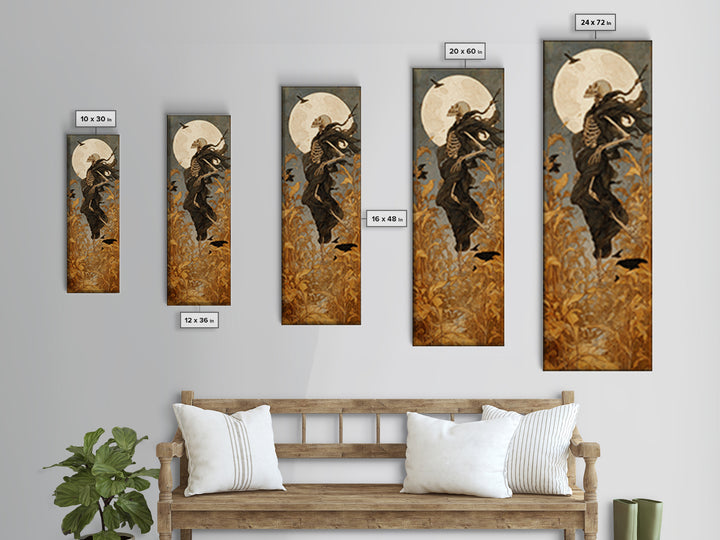 The Harvest Demon, Decadent Gothic Art, Tall Narrow Wall Art, Dark Halloween Decor, Framed Canvas Print, Halloween Wall Art