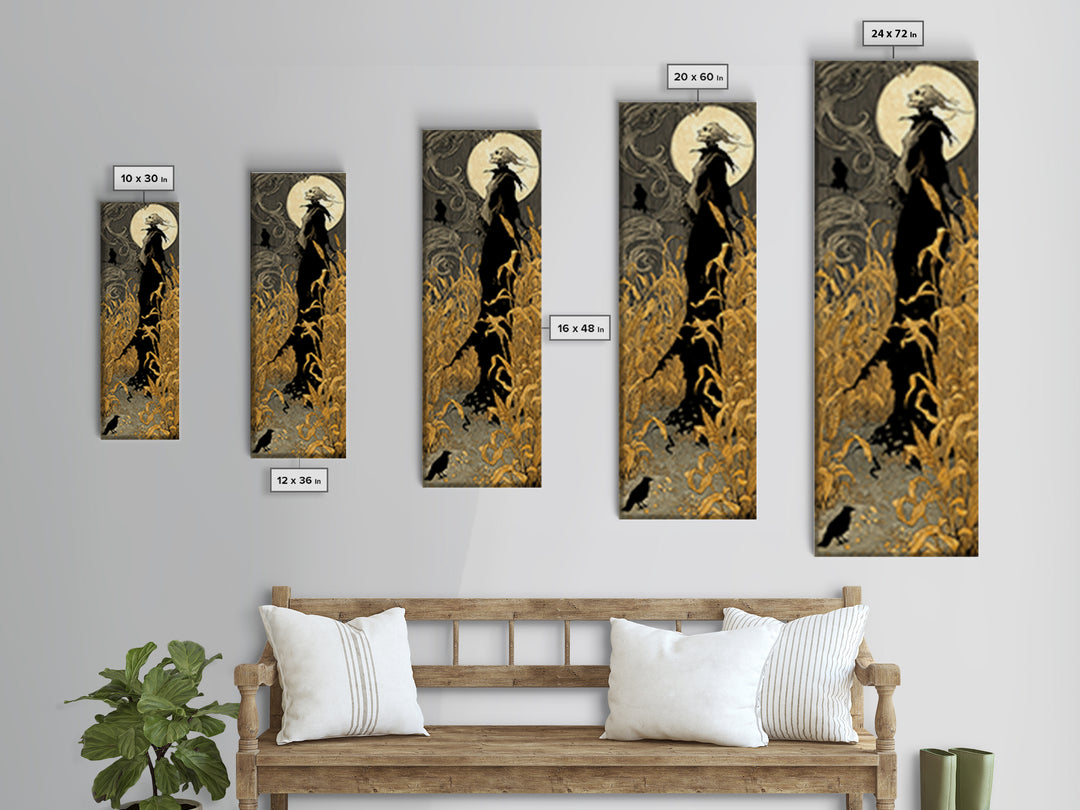 The Harvest Demon, Decadent Line Art, Tall Narrow Wall Art, Macabre Wall Art, Canvas Print, Halloween Wall Art, Dark Fantasy Art