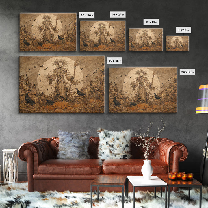 The Harvest Demon, Gothic Storybook Art, Landscape Wall Art, Dark Halloween Decor, Framed Canvas Print, Halloween Wall Art