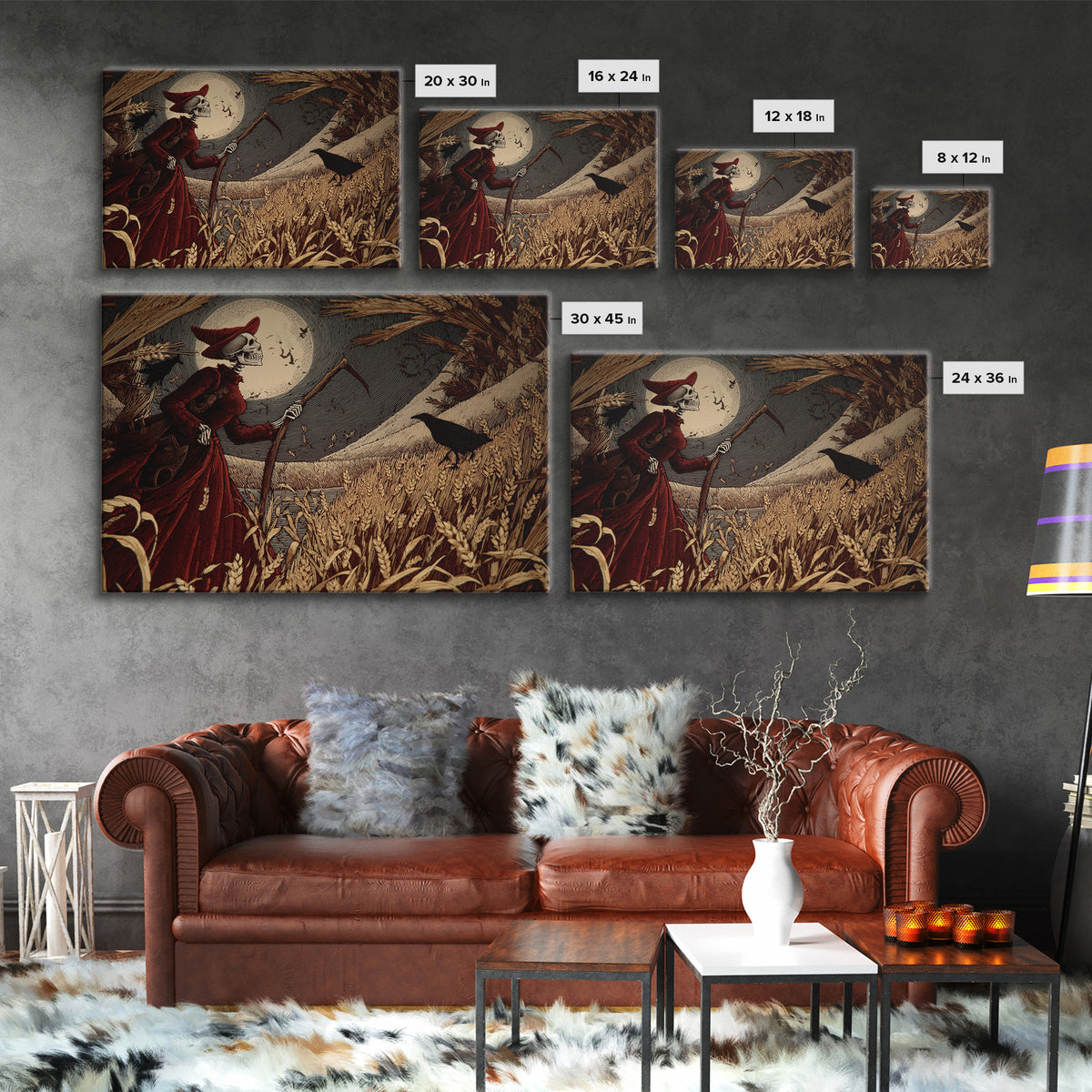 The Harvest Demon, Macabre Folk Print Art, Landscape Wall Art, Macabre Wall Art, Canvas Print, Halloween Wall Art