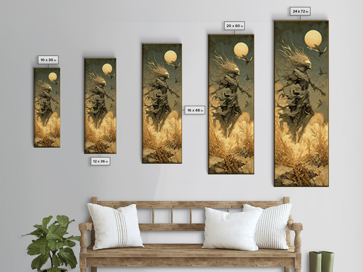The Harvest Demon, Surreal Apocalyptic Art, Tall Narrow Wall Art, Dark Halloween Decor, Framed Canvas Print, Halloween Wall Art