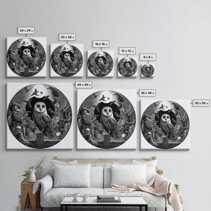 The Owl-Faced Omen, Danse Macabre Art, Square Wall Art, Macabre Wall Art, Framed Canvas Print, Halloween Wall Art