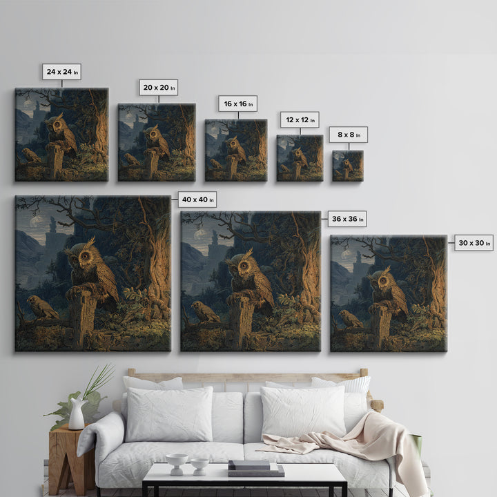 The Owl-Faced Omen, Baroque Witchcraft Art, Square Wall Art, Dark Fantasy Wall Art, Framed Canvas Print, Halloween Wall Art