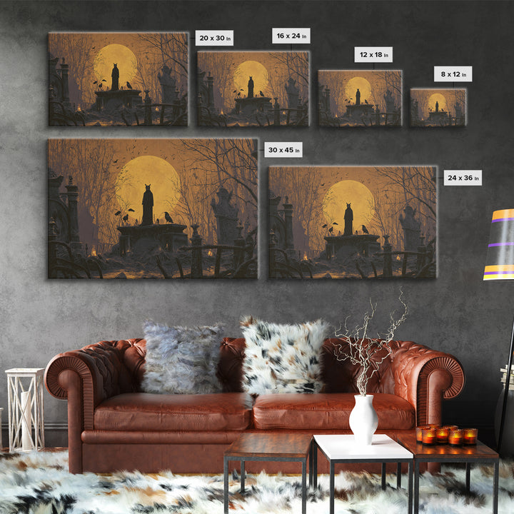 The Owl-Faced Omen, Romantic Gothic Landscape, Landscape Wall Art, Dark Halloween Decor, Canvas Print, Halloween Wall Art