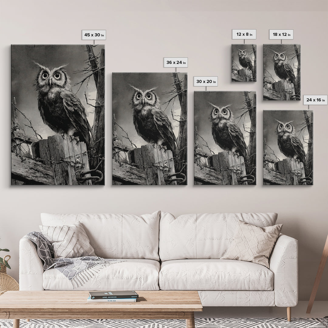 The Owl-Faced Omen, Decadent Gothic Art, Vertical Wall Art, Dark Fantasy Wall Art, Framed Canvas Print, Halloween Wall Art