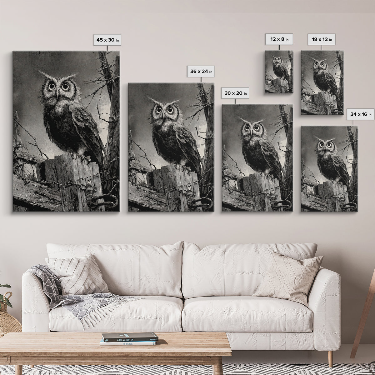 The Owl-Faced Omen, Decadent Gothic Art, Vertical Wall Art, Dark Fantasy Wall Art, Framed Canvas Print, Halloween Wall Art
