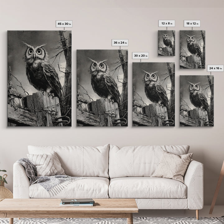 The Owl-Faced Omen, Decadent Gothic Art, Vertical Wall Art, Dark Fantasy Wall Art, Framed Canvas Print, Halloween Wall Art