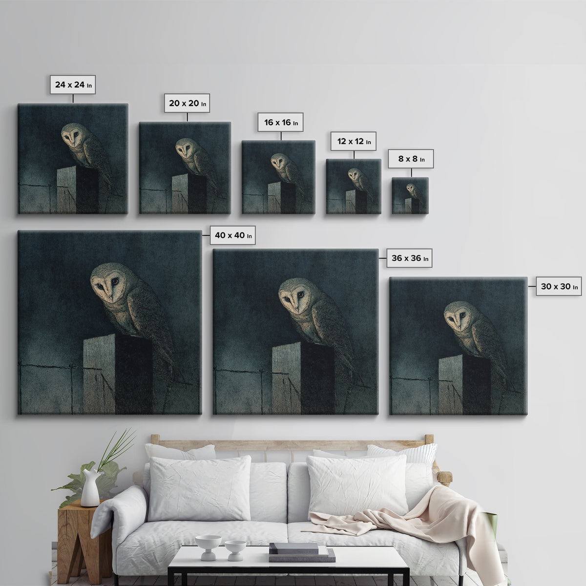 The Owl-Faced Omen, Dark Symbolist Art, Square Wall Art, Gothic Horror Wall Art, Canvas Print, Halloween Wall Art