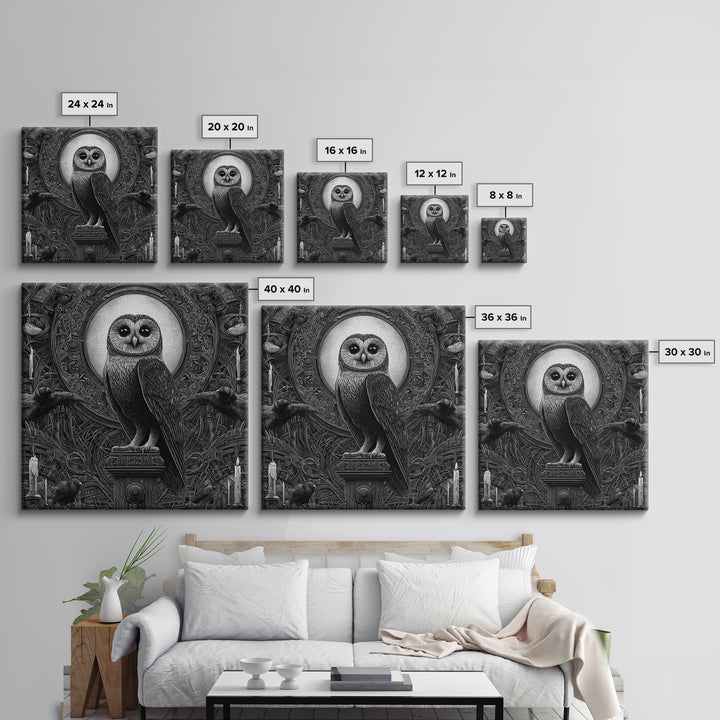The Owl-Faced Omen, Biomechanical Horror Art, Square Wall Art, Gothic Horror Wall Art, Canvas Print, Halloween Wall Art, Statement Wall Art