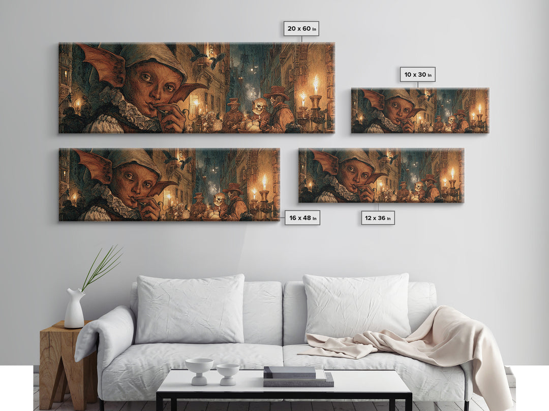 The Bat-Winged Imp, Danse Macabre Art, Extra Wide Wall Art, Macabre Wall Art, Canvas Print, Halloween Wall Art