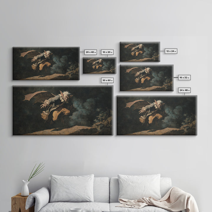 The Bat-Winged Imp, Dark Romantic Horror Art, Wide Panoramic Art, Dark Fantasy Wall Art, Canvas Print, Halloween Wall Art