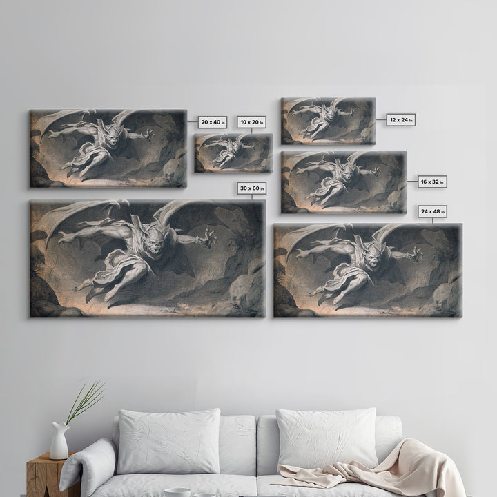 The Bat-Winged Imp, Gothic Nightmare Art, Wide Panoramic Art, Macabre Wall Art, Framed Canvas Print, Halloween Wall Art