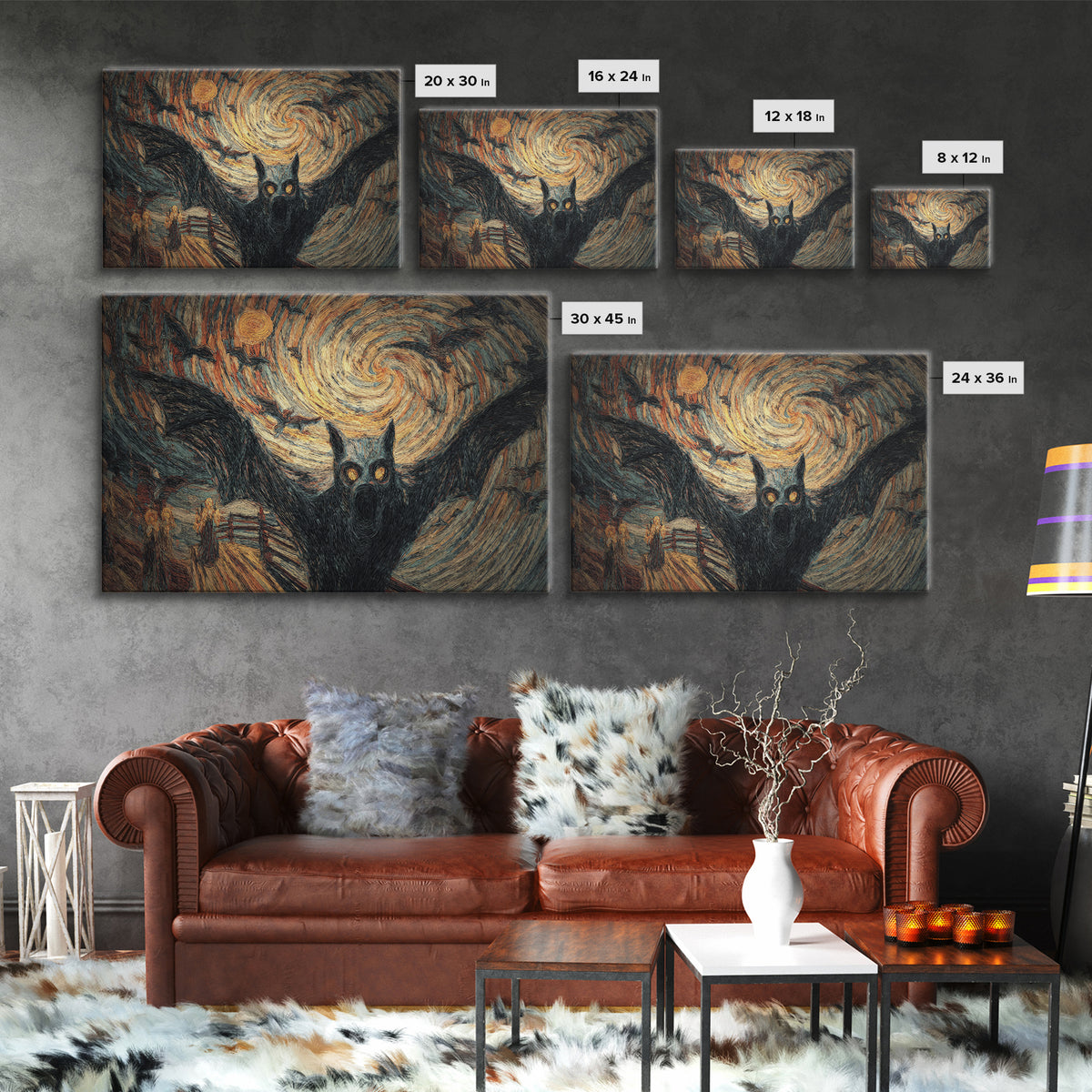 The Bat-Winged Imp, Expressionist Gothic Art, Landscape Wall Art, Macabre Wall Art, Framed Canvas Print, Halloween Wall Art