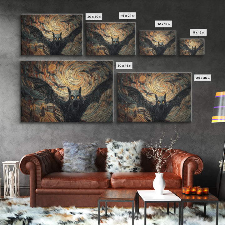 The Bat-Winged Imp, Expressionist Gothic Art, Landscape Wall Art, Macabre Wall Art, Framed Canvas Print, Halloween Wall Art