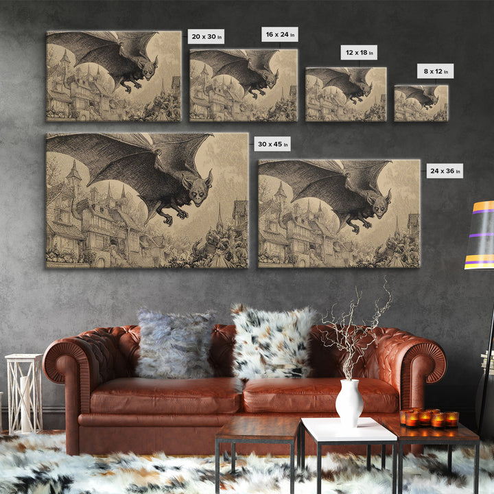 The Bat-Winged Imp, Victorian Macabre Art, Landscape Wall Art, Gothic Horror Wall Art, Framed Canvas Print, Halloween Wall Art