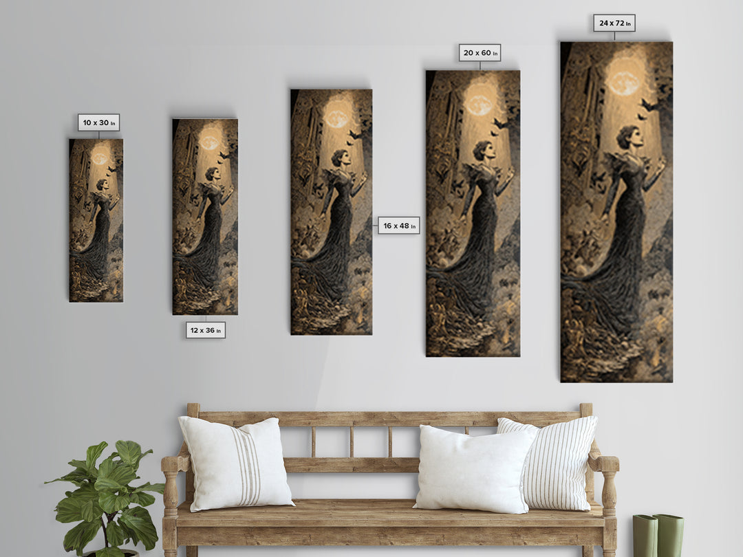 The Spider Queen, Gothic Engraving Art, Tall Narrow Wall Art, Dark Fantasy Wall Art, Framed Canvas Print, Halloween Wall Art
