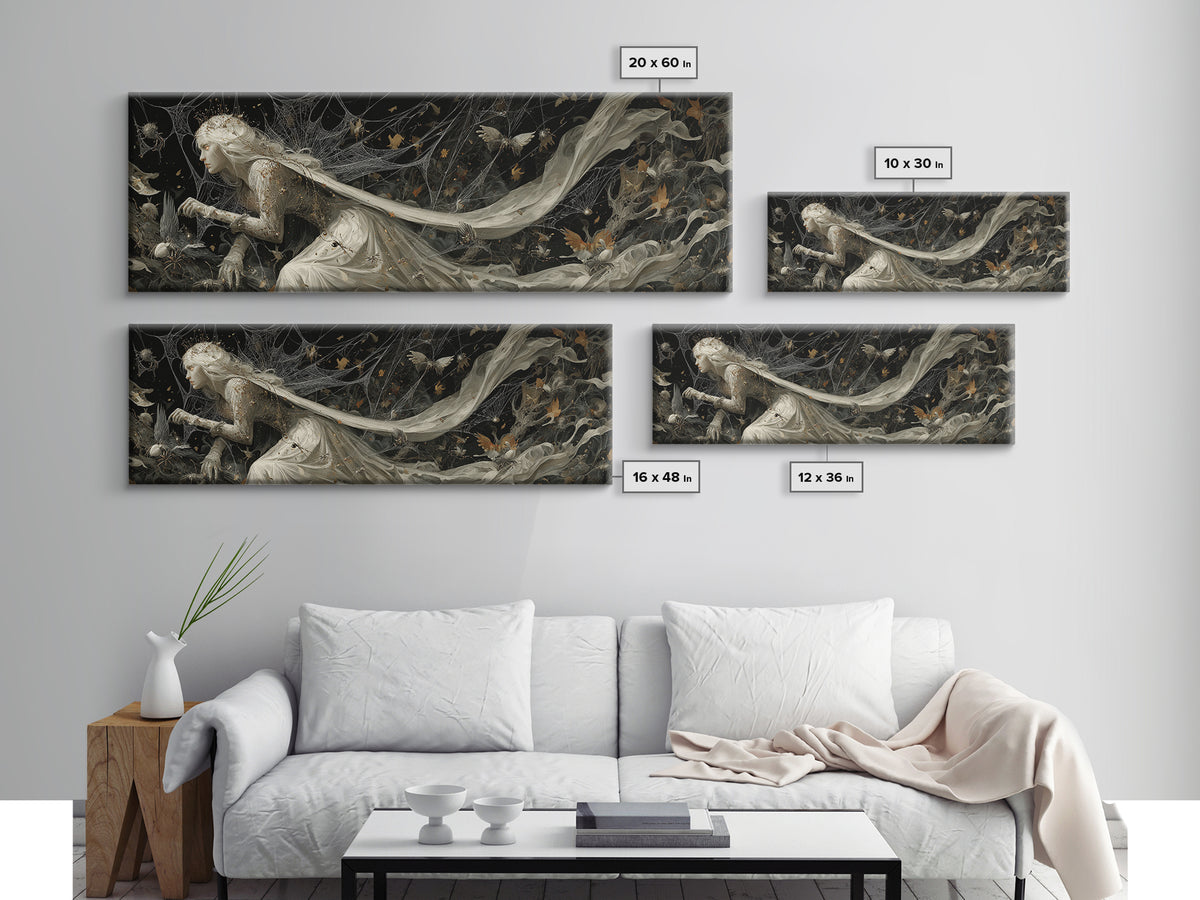 The Spider Queen, Medieval Grotesque Art, Extra Wide Wall Art, Gothic Horror Wall Art, Canvas Print, Halloween Wall Art