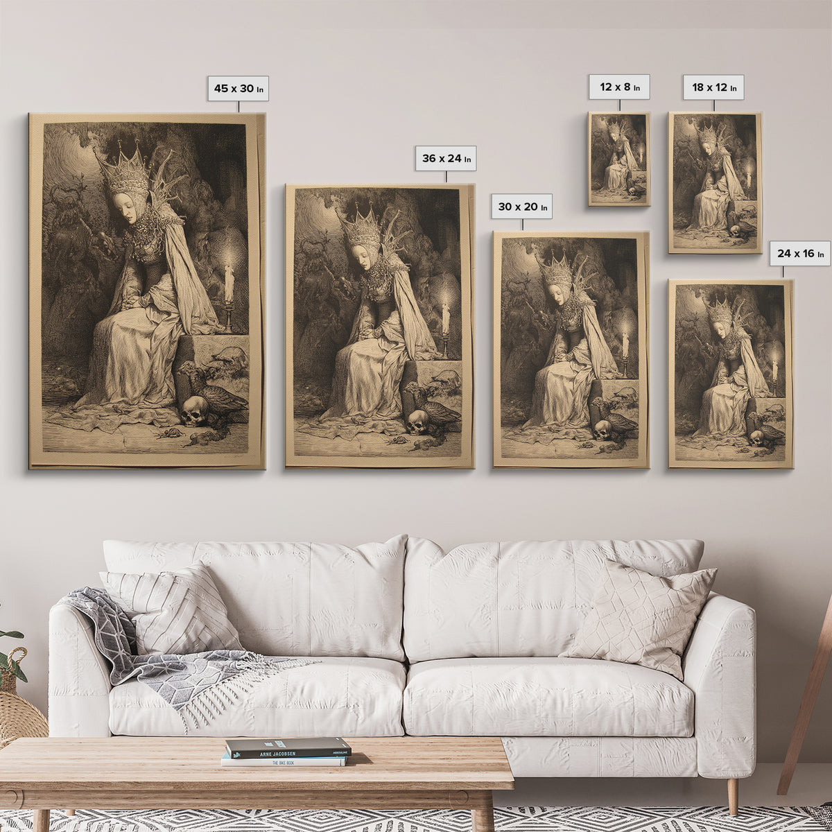 The Spider Queen, Renaissance Engraving Art, Vertical Wall Art, Dark Halloween Decor, Framed Canvas Print, Halloween Wall Art