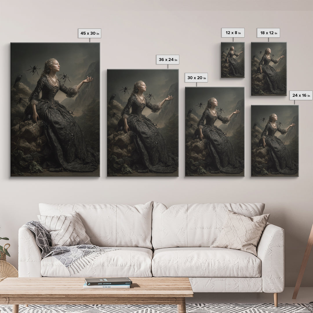 The Spider Queen, Baroque Witchcraft Art, Vertical Wall Art, Dark Halloween Decor, Canvas Print, Halloween Wall Art, Dark Fantasy Art