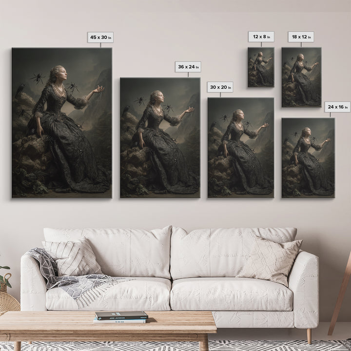 The Spider Queen, Baroque Witchcraft Art, Vertical Wall Art, Dark Halloween Decor, Canvas Print, Halloween Wall Art, Dark Fantasy Art