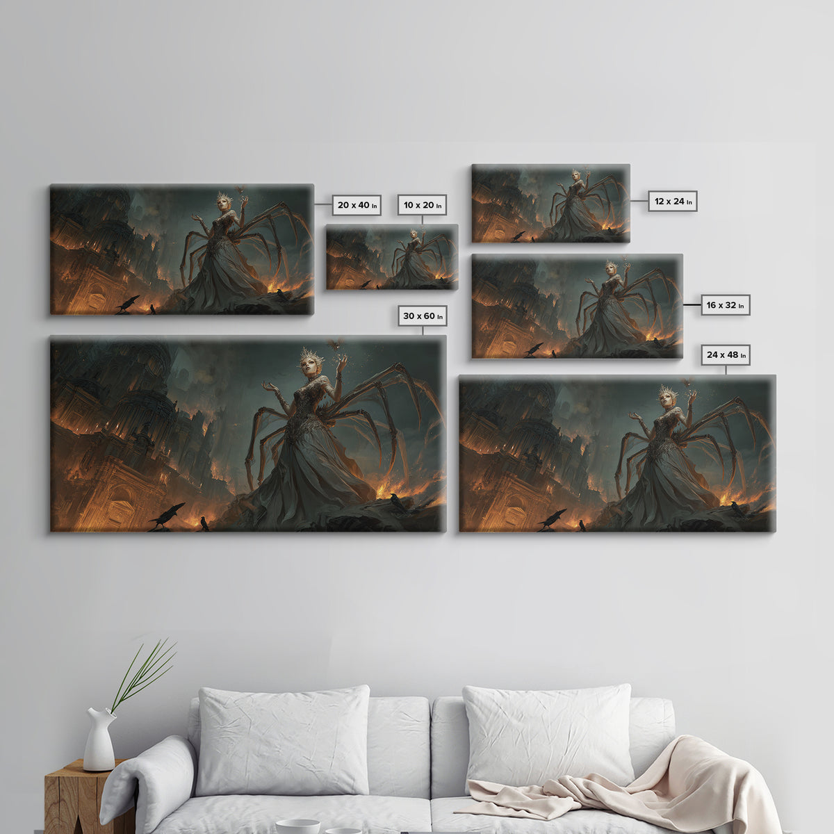 The Spider Queen, Apocalyptic Romantic Art, Wide Panoramic Art, Dark Fantasy Wall Art, Canvas Print, Halloween Wall Art, Gothic Home Decor