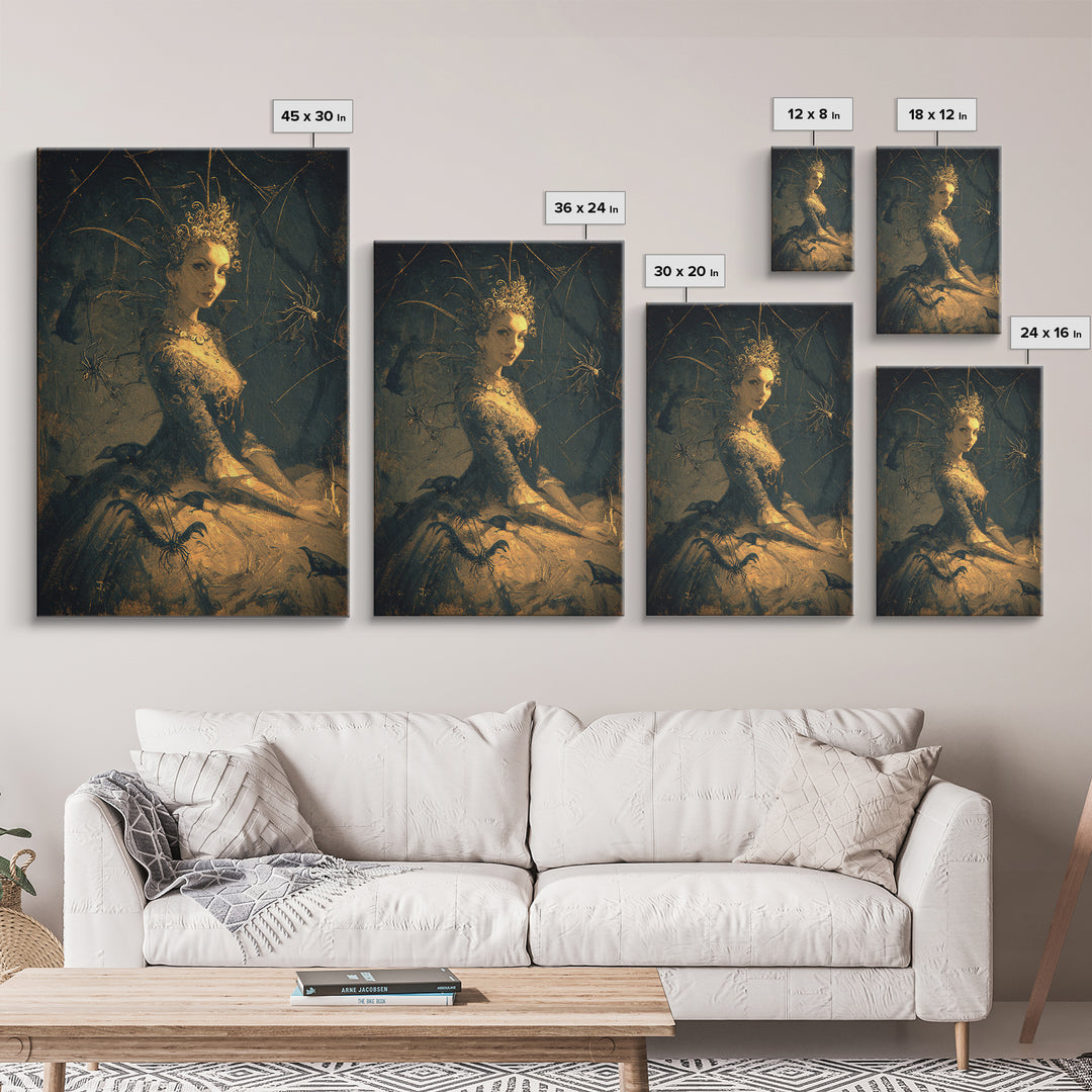 The Spider Queen, Expressionist Gothic Art, Vertical Wall Art, Gothic Horror Wall Art, Framed Canvas Print, Halloween Wall Art